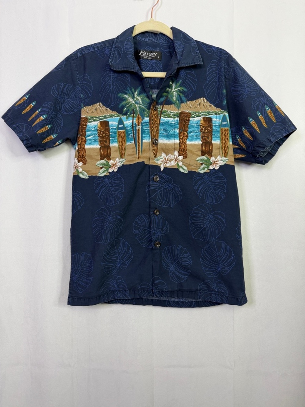 Vintage Favant Hawaiian Shirt Mens Short Sleeve Button-Up Shirt Surfing Beach